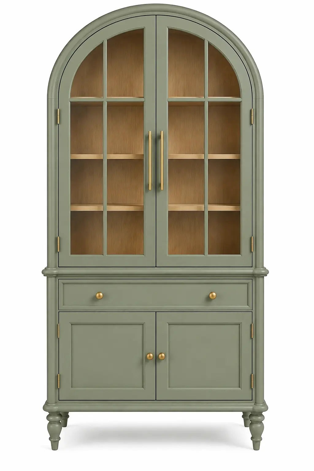 Vitrina de almacenamiento con formas arqueadas, verde y marrón
