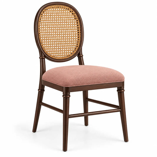 Silla con respaldo con detalles de entramado, rosa y marrón