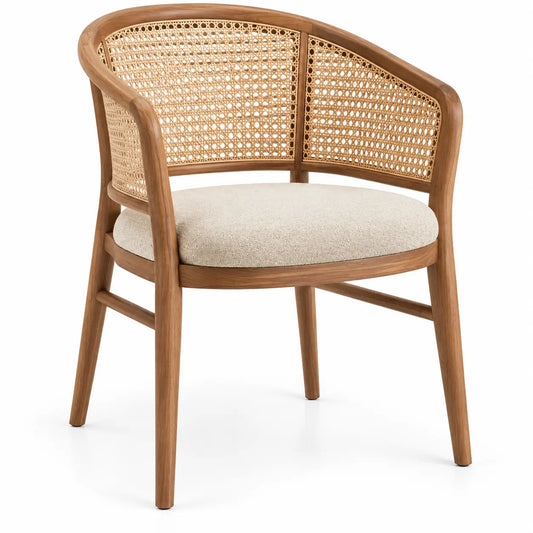 Silla con respaldo con detalles de entramado, beige y marrón