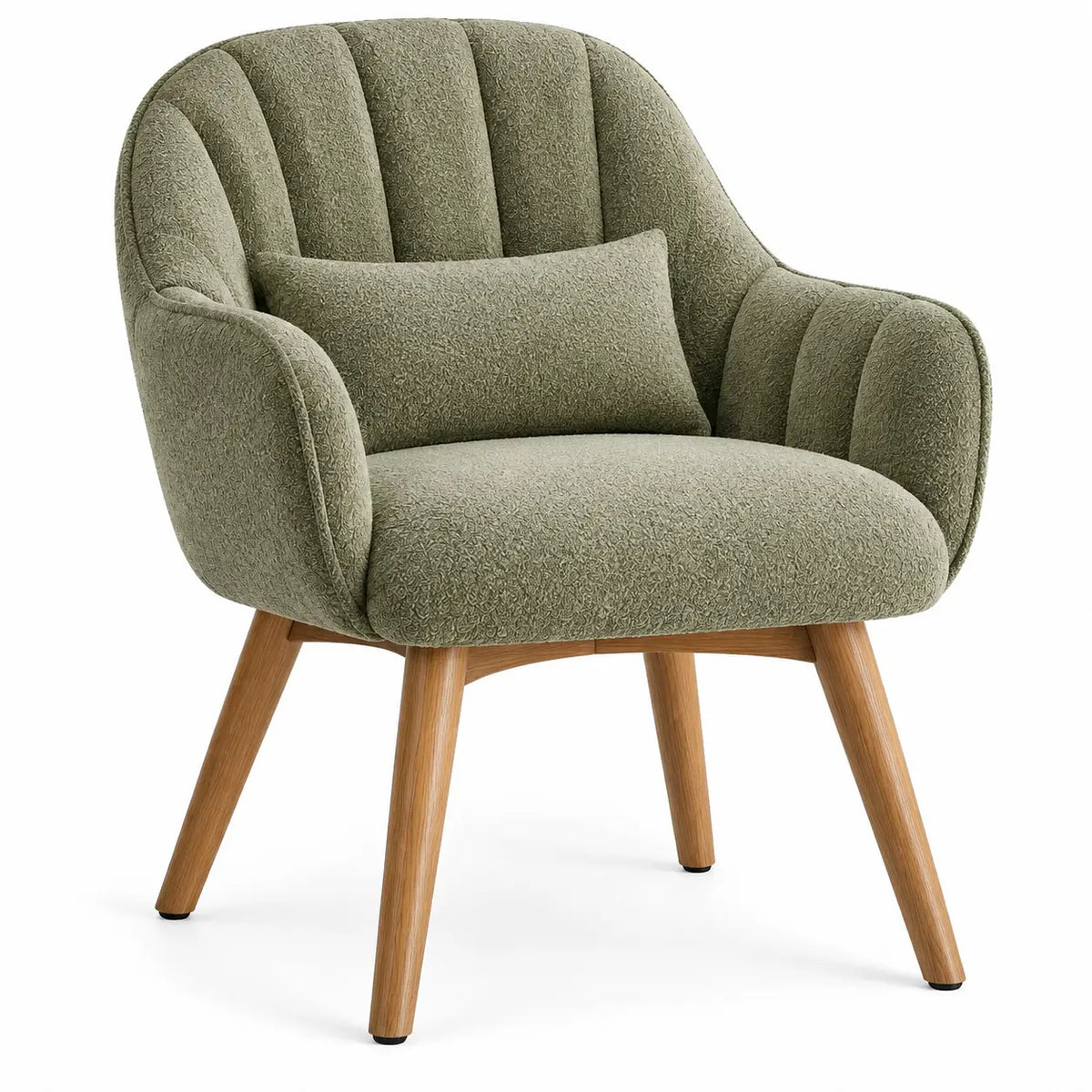 Sillón tapizado con acolchado acanalado, verde y marrón