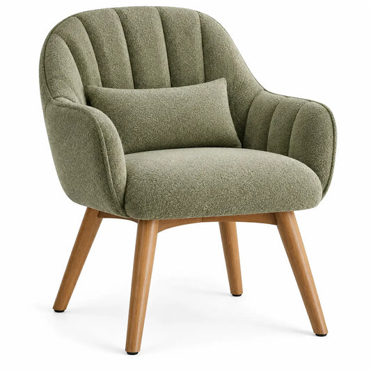 Sillón tapizado con acolchado acanalado, verde y marrón